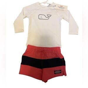 NWT Vineyard Vines Baby Boy Swim Suit Shorts and Rash Guard Swim Set Whale Logo